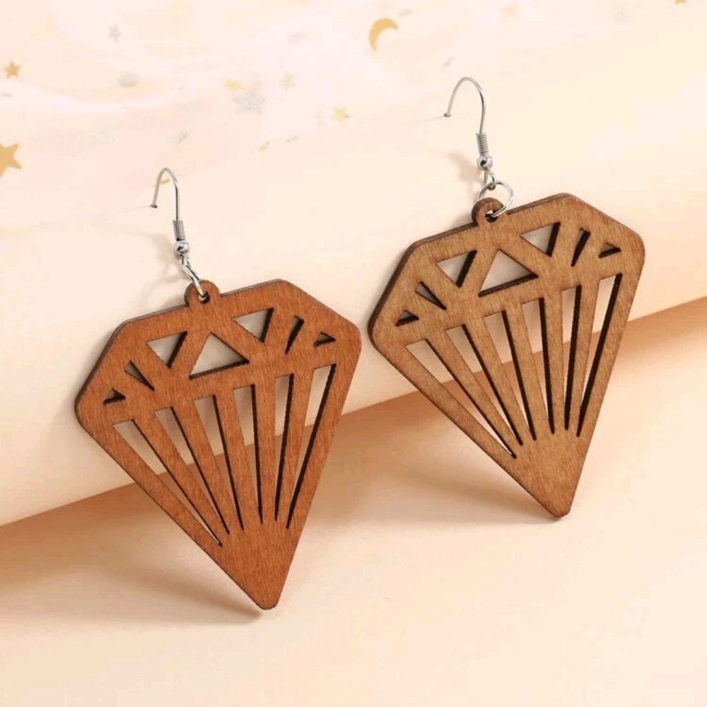 🍉5 for $25* Wooden Diamond Cutout Earrings